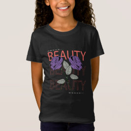Camiseta Beleza, texto repetido com flores
