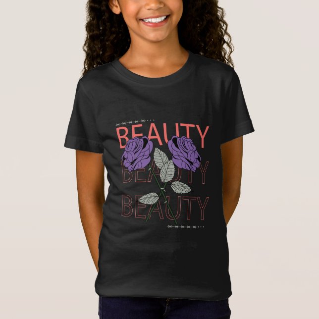 Camiseta Beleza, texto repetido com flores (Frente)