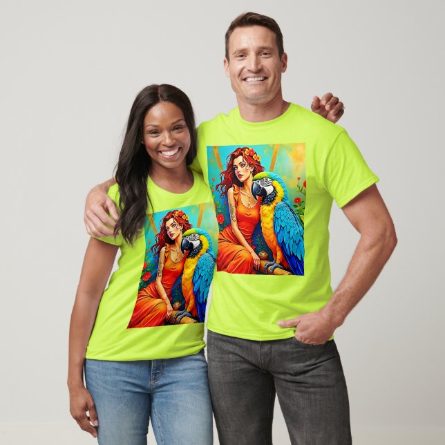 Camiseta Beleza tropical e Design de papagaio azul (Unissex)