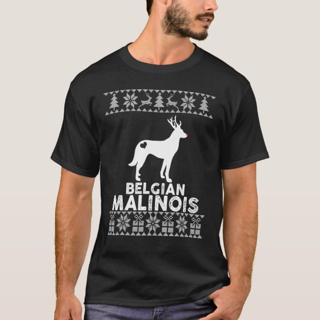 Camiseta Belga Malinois Dog Reindeer Ugly Christmas Swea (Frente)