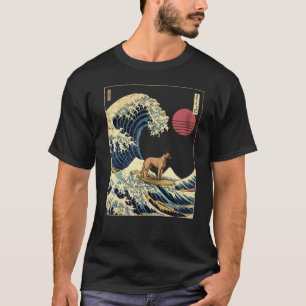 Camiseta Belga Malinois Japoneses Kanagawa Wave Surf Engraç