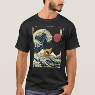 Camiseta Belga Malinois Japoneses Kanagawa Wave Surf Engraç