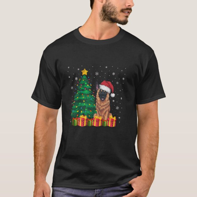 Camiseta Belga Malinois Santa Hat Luzes de Natal D (Frente)
