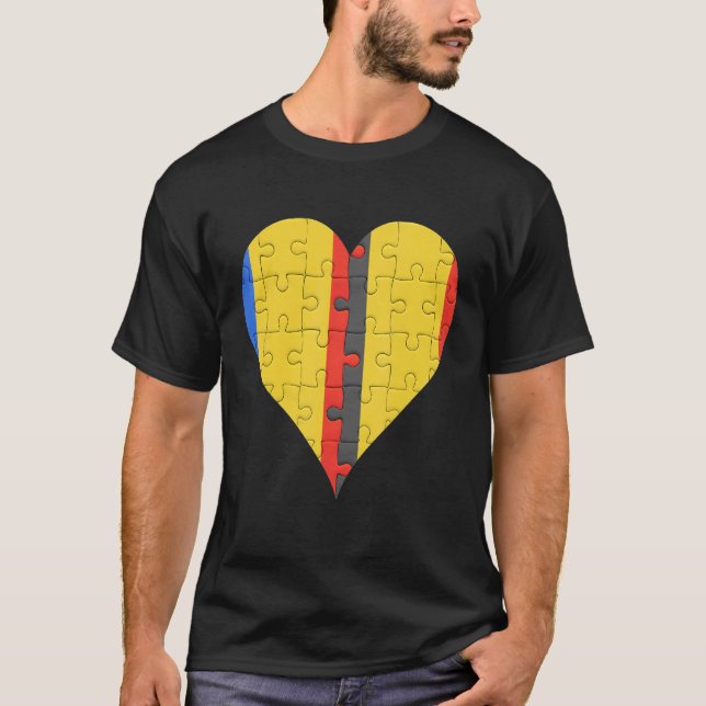 Camiseta Belga romena Flag Heart (Frente)
