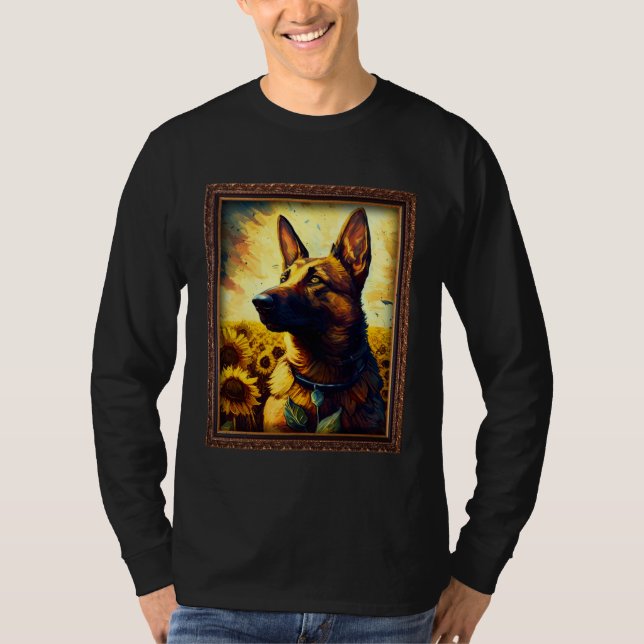 Camiseta Belgian Malinois Shepherd Painting Sunflower Flowe (Frente)
