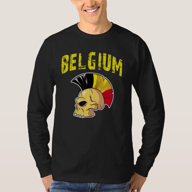 Camiseta Bélgica Flag Mohawk Skull National Team Support (Frente)