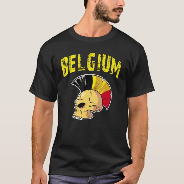Camiseta Bélgica Flag Mohawk Skull National Team Support (Frente)