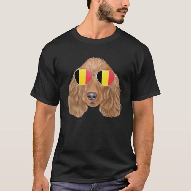 Camiseta Belgium Flag Cocker Spaniel Dog Belgium Pocket (Frente)