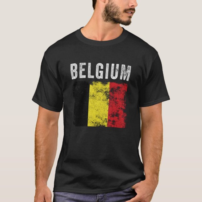 Camiseta Belgium Flag Distressed Men Women Kids Belgian Fla (Frente)