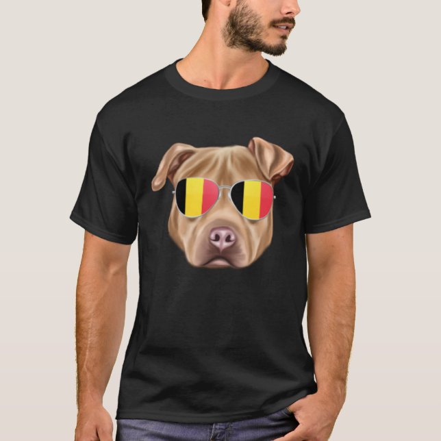 Camiseta Belgium Flag Usa Staffordshire Terrier Dog Belgium (Frente)