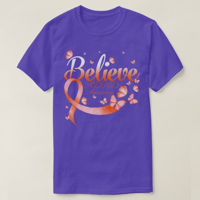 Camiseta Believe ADHD Awareness Butterfly Premium  (Frente do Design)