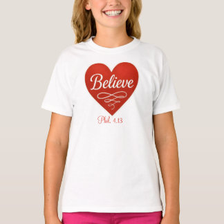 Camiseta Believe red and white heart