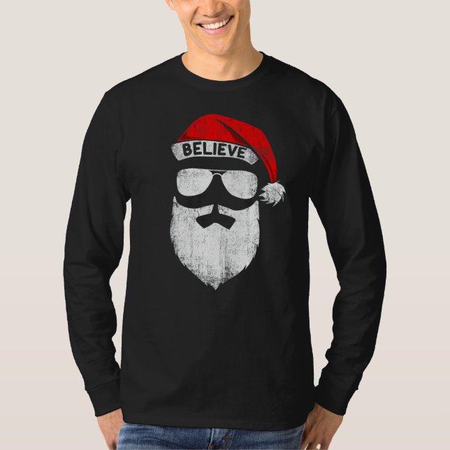 Camiseta Believe Santa Hat Christmas Squad Family Group Mat (Frente)