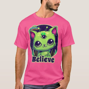 Camiseta Belive De Gato De Alienígena Bonita Em Ufo Kawaii