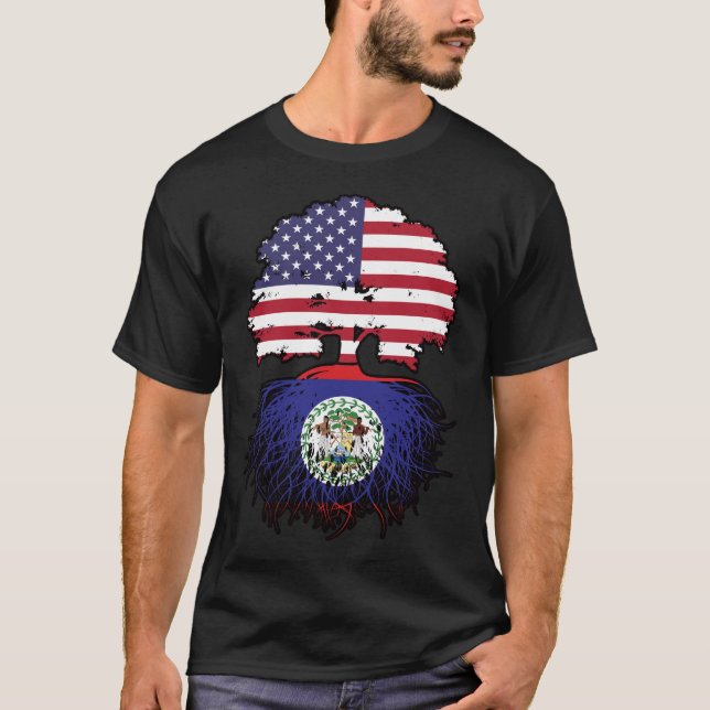 Camiseta Belize Belizean American Tree Roots Flag (Frente)