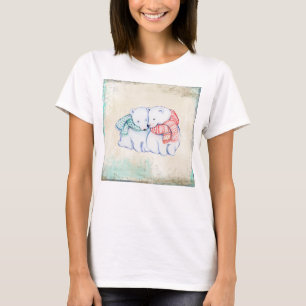 Camiseta Bella de Urso Polar+Círculo Flor de Canvas Superio