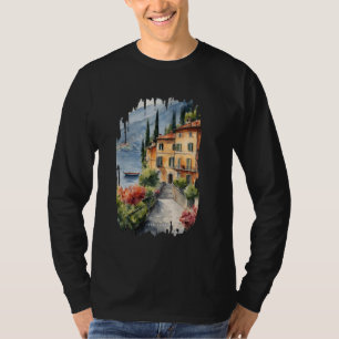 Camiseta Bellagio Lake Como Watercolor Painting Vintage Ar