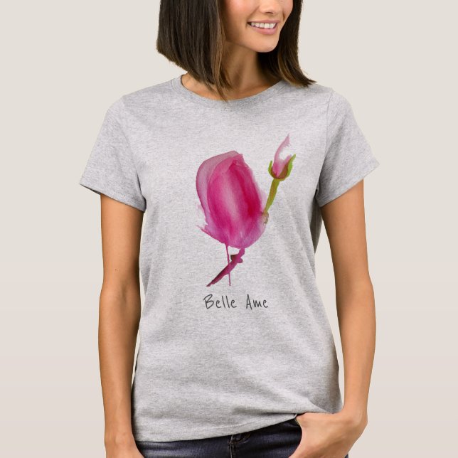 Camiseta Belle Ame belo slogan com Flor Rosa (Frente)