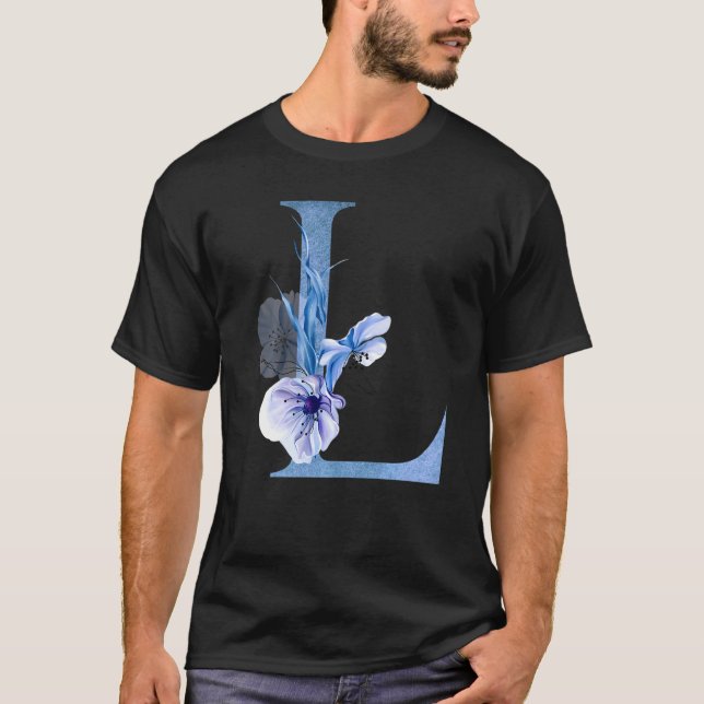 Camiseta Belo Azul - Letra L Flores Iniciais Mon (Frente)