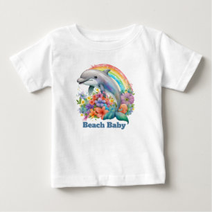 Camiseta belo bebê golfinho na praia adicionar texto