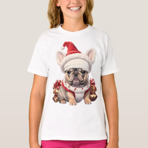 Camiseta Belo Bulldog Francês Santa Hat Feliz Natal