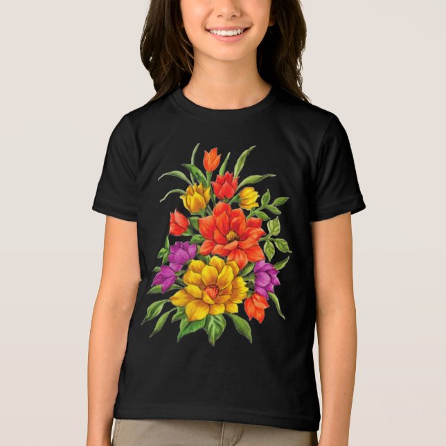 Camiseta Belo Buquê De Aquarela De Flores-34123 (Frente)