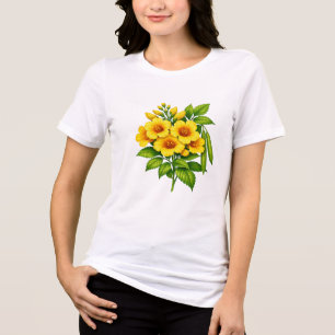 Camiseta Belo Buquê de Girassóis Amarelos com Folhas Verdes