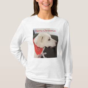 Camiseta Belo Cachorro Branco Vestindo o Scarf Natal T-Shi