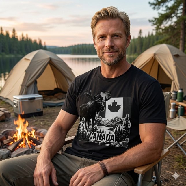 Camiseta Belo Canadá. Bandeira canadense. Alce canadense. (Criador carregado)