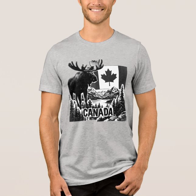 Camiseta Belo Canadá. Bandeira canadense. Alce canadense.. (Frente)