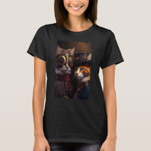Camiseta Belo casal de gatos Steampunk gatinho