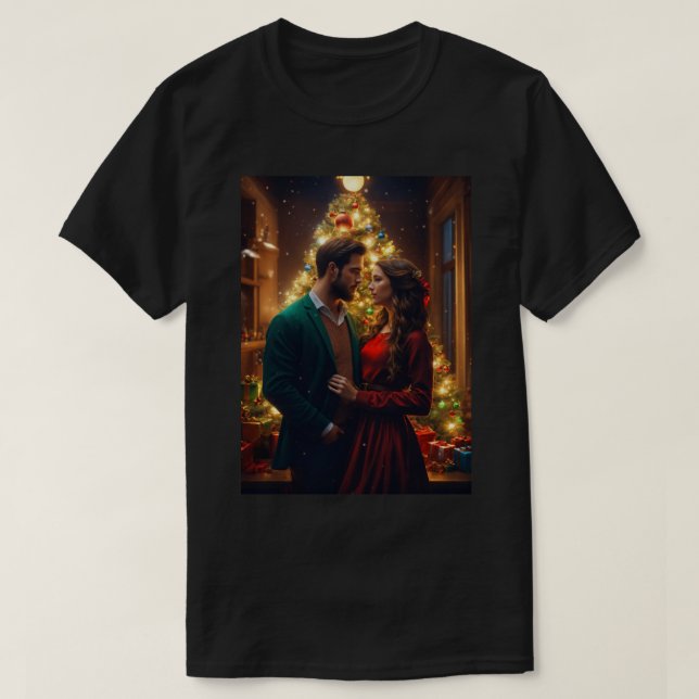 Camiseta Belo casal Europeu na véspera de Natal. (Frente do Design)