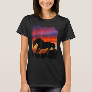 Camiseta Belo cavalo árabe silhueta sunset laranja p