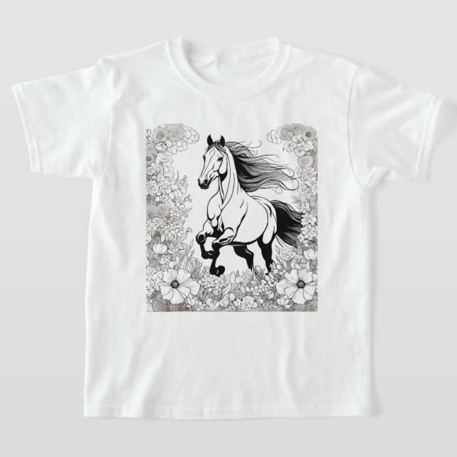 Camiseta Belo Cavalo Rebelde e Flores Pintam a (Postura )