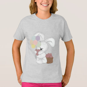 Camiseta belo coelhinho de pelúcia com namorados e cesto