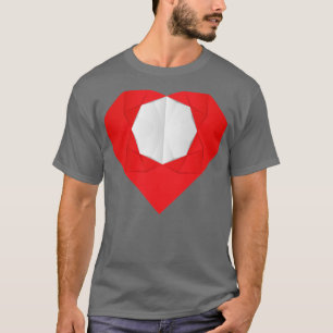 Camiseta Belo coração de origami com uma flor nele