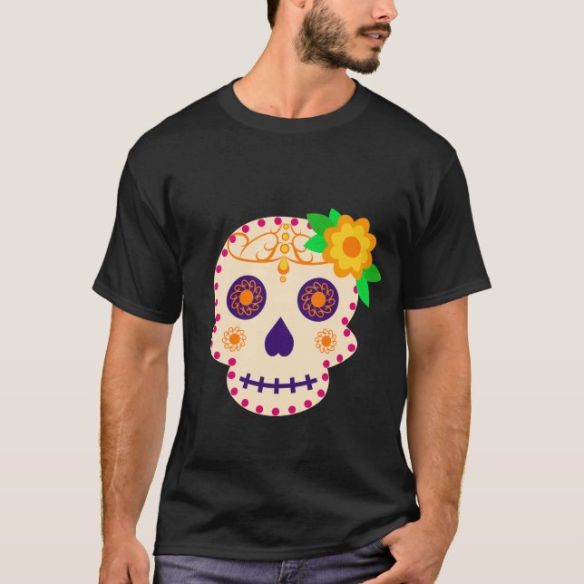 Camiseta Belo crânio com flores Día de los Muertos (Frente)