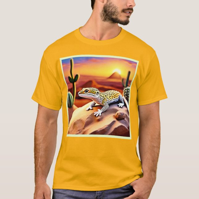 Camiseta Belo Design de Leopardo do Deserto Gecko (Frente)