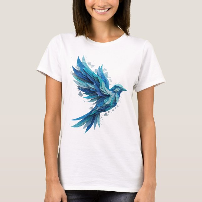 Camiseta Belo Design Moderno do PASSARINHO AZUL Prateado (Frente)