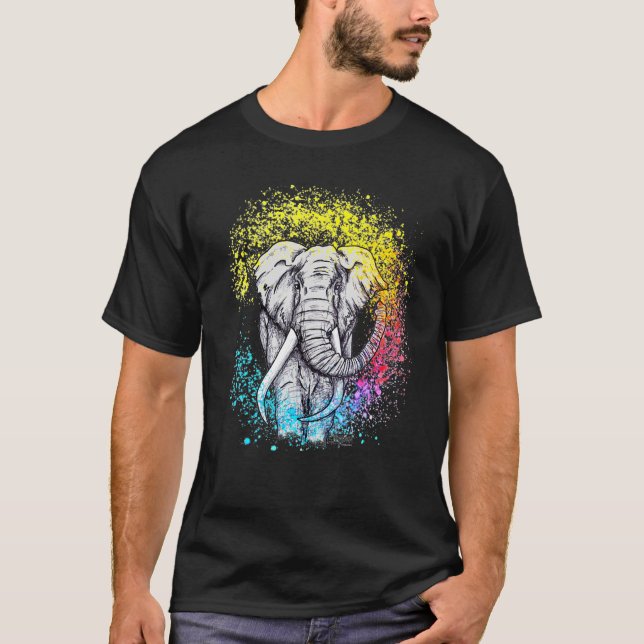 Camiseta Belo Elefante Colorido T Para Mulheres Animal (Frente)