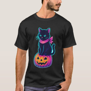 Camiseta Belo Gato Preto Abóbora Fantasia de Halloween Gráf