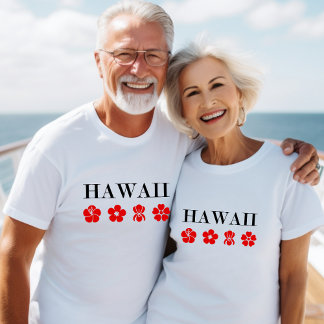 Camiseta Belo Havaí - Ícones da Flor Vermelha Cor-de-Luz