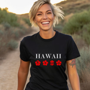 Camiseta Belo Havaí - Ícones Vermelhos da Flor - Cor Escura
