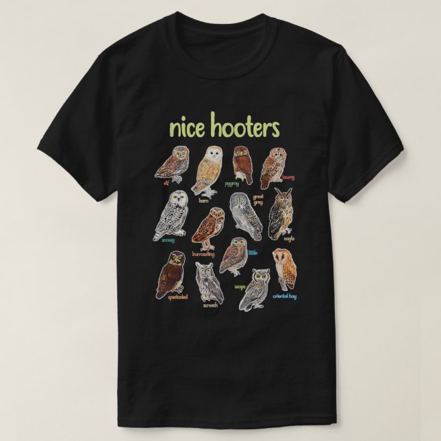 Camiseta Belo Hooters Owl Pun Engraçado Adulto Piada Birdwa (Frente do Design)