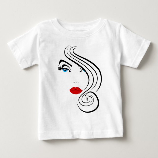 Camiseta Belo modelo de moda desenho facial (Frente)
