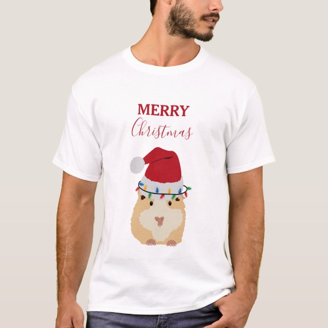 Camiseta Belo Natal Hamster Engraçado Animal Santa Hat (Frente)