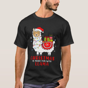 Camiseta Belo Natal Llama Pajama Com Papai Noel Hat M