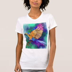 Camiseta Belo Papagaio Colorido - Arte de Aquarela Migrada 