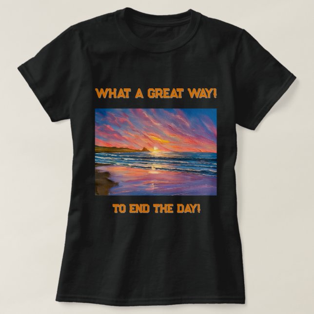 Camiseta Belo pôr do sol na pintura em aquarela da praia (Frente do Design)