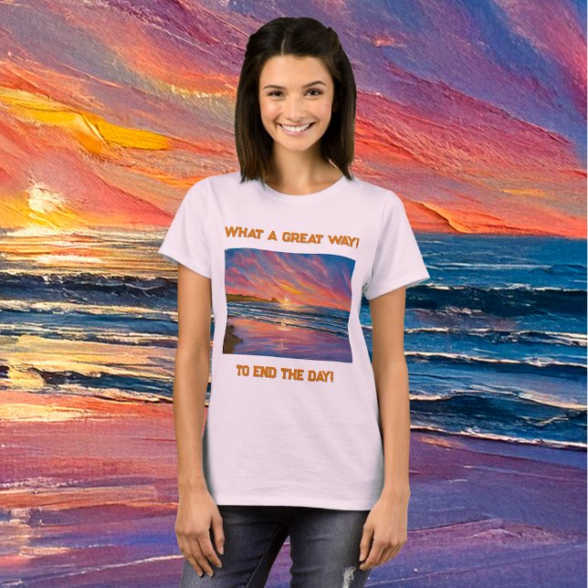 Camiseta Belo pôr do sol na pintura em aquarela da praia (Criador carregado)